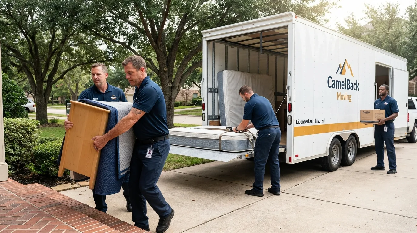 Crew loading residential truck for cross-state move from Barling, AR
